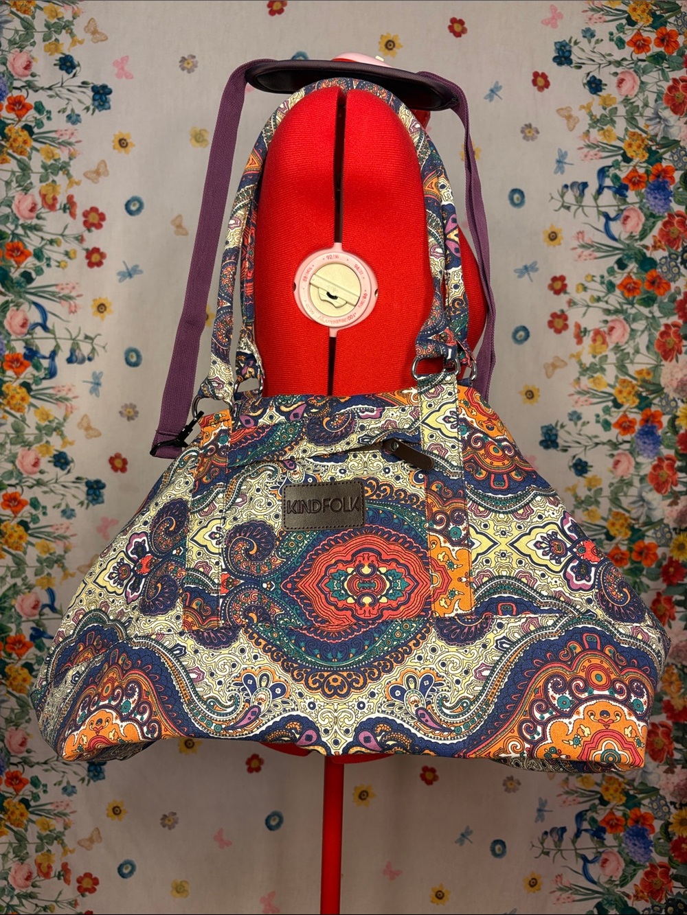 Kindfolk- Yoga Duffle Purple Colorful Paisley Travel Bag Gym Workout Overnight